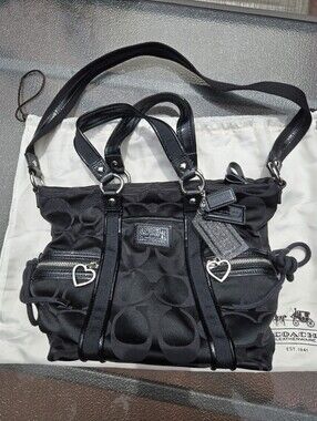 Vintage Coach Black Signature Canvas Convertible Shoulder Satchel